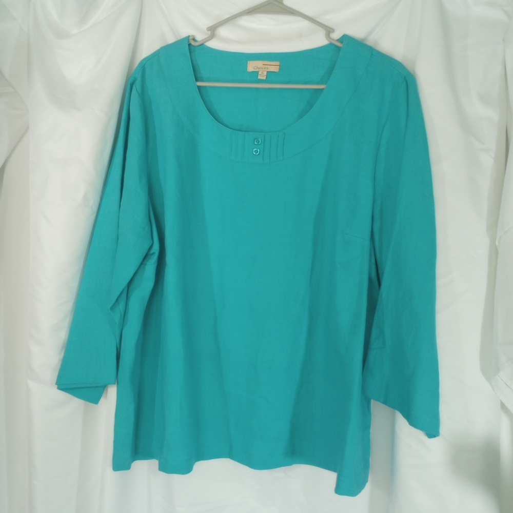 Choices 100% Linen Teal Blue Top Size XL